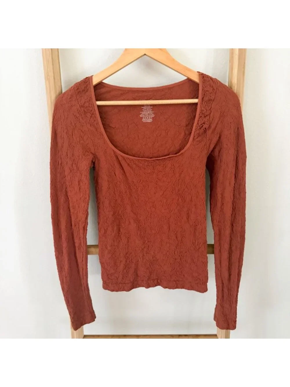 Free People Intimately Have It All Long Sleeve Textured Top Rust M/L